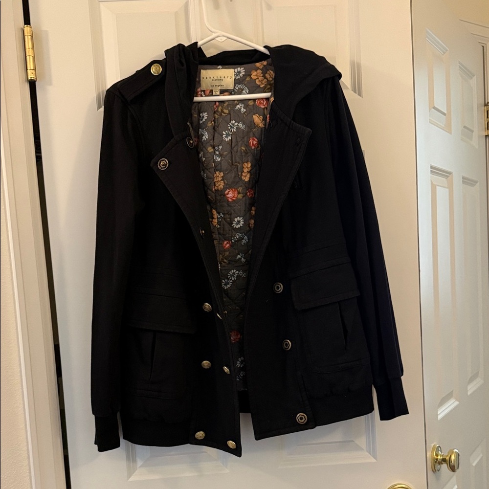 Sanctuary Black Hooded Jacket with Floral Lining